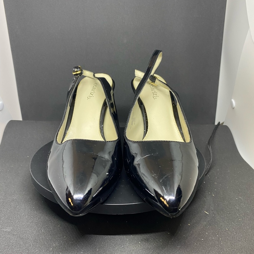 Cabrizi Rhonda Glossy Black Slingback Heels EUC Size 9